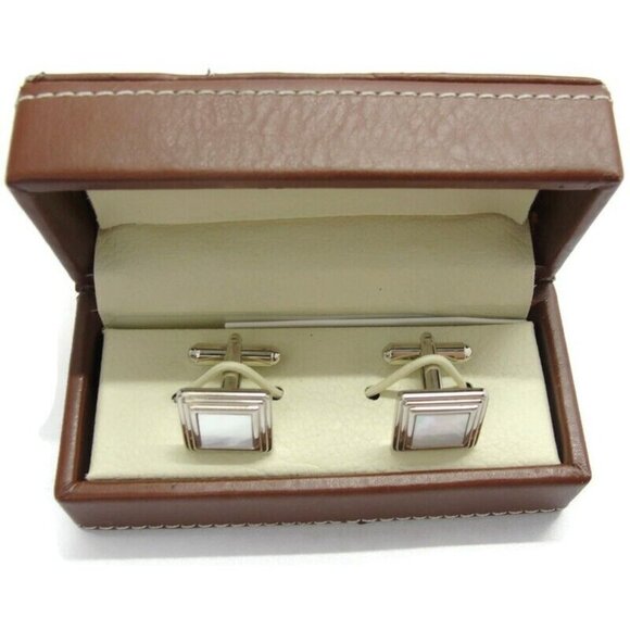 Chaps MOP Silver Tone Cufflinks Wedding Tux - Picture 4 of 16